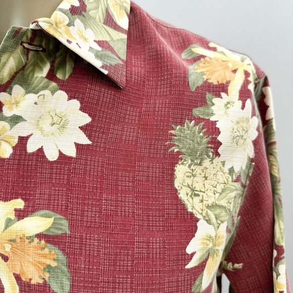 Tommy Bahama Pineapple Floral Tropical Red Short Sleeve Button-Up Shirt Mens M - Picture 8 of 12